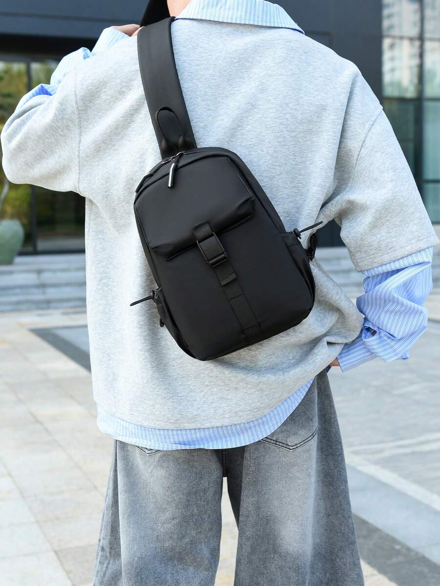 New Casual Men's Shoulder Bag, Chest Bag, Commuting Backpack, Fashionable , Cycling Motorcycle, Outdoor Sports Small Bag - Black - View 1