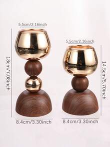 Wood & Gold Metal Candlestick Holder, Retro Table Candle Holder Decor For Wedding, Dining Room, Home Decor,Wood & Gold Metal Candlestick Holder, Retro Table Candle Holder Decor For Wedding, Dining Room, Home Decor. - Fashionable Light Luxury Style - View 10