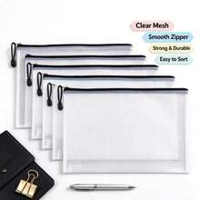 5/10pcs Extra Large Mesh Waterproof Zipper File Bags - A3/A4 Transparent, Durable Student And Professional Document Organizer, Ideal For Paper And Test Storage - Black - View 2