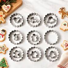Bộ 9 khuôn cắt bánh quy Linzer Giáng Sinh, khuôn tròn bằng thép không gỉ dùng cho bánh quy đường, bánh ngọt, fondant, phô mai, trái cây và đồ ăn nhẹ tiệc Giáng Sinh - Xem 10