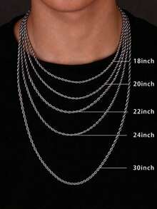 4mm/3mm Stainless Steel Twisted Chain Necklace, Single Piece, Unisex, Silver Chain, 18/20/22/24 Inch, Holiday/Birthday Gift - Multicolor - View 7