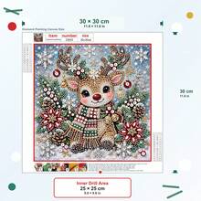 DIY 5D Special Shaped Pearl Diamond Painting Kit, Christmas Reindeer Pearl Crystal Rhinestone Art Canvas, 30x30cm Frameless, Christmas Home Wall Decor, Handmade Holiday Gift - View 6