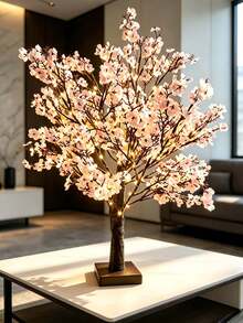 1PC 55CM LED Artificial Starry Tree Light, Pink Champagne Color, Super Bright Warm Light, 3 AA Batteries & USB Dual Power Supply, Desktop Floral Atmosphere Decorative Light - Warm white light - View 9