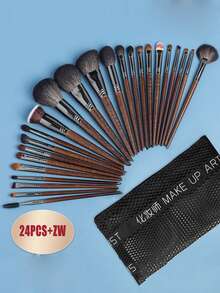 24PCS High Quality Brown Series Face & Eye Full Set Animal Hair Makeup Brushes - Brown - View 8