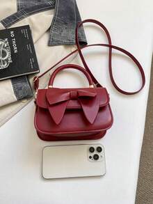 1pc Sweet French Style Solid Color Bow Decor Children's Handbag, PU Leather, Flap Magnetic Closure Mini Square Bag, Adjustable Shoulder Strap Crossbody Bag. Suitable For Children/Girls/Students, Fits Daily Shopping, Holiday Outfit Scenes. - Multicolor - View 4