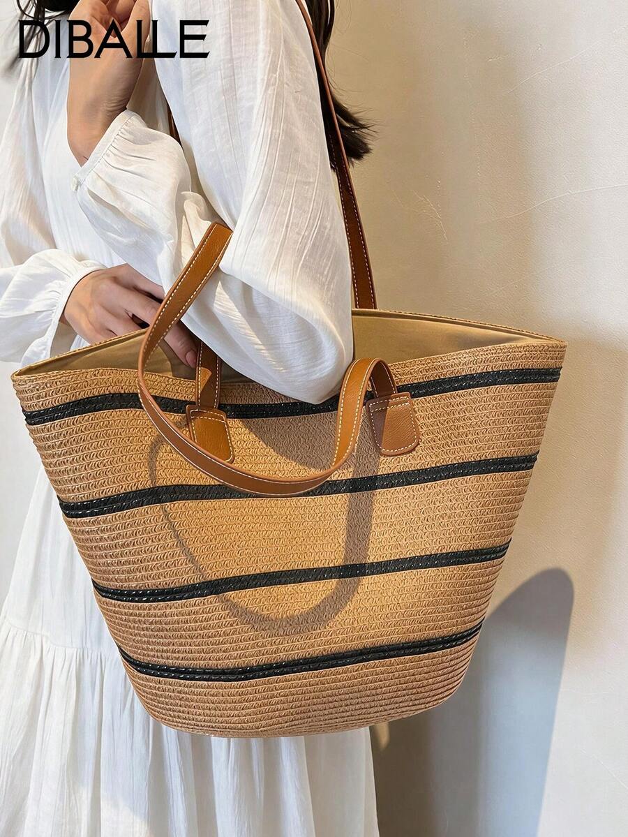 2026 New Large Capacity Straw Tote Bag, Fashion Versatile Commuter Shoulder Bag, Beach Vacation Travel Straw Woven Tote Bag ,Holiday