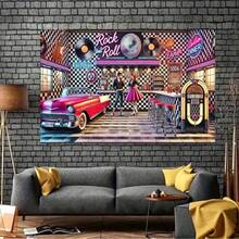 1pc Vintage Rock Restaurant Polyester Backdrop, Retro Party Banner, Multi-Functional Room Decor Suitable For Home, Garden, Studio And Outdoor Celebrations, Durable And Fade-Resistant Studio Background - 1 - View 5