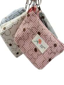 Fashionable Printed Corduroy Mini Coin Purse With Keychain - Casual Fashion Children's Bag, Perfect For Storing Keys, Data Cables, Coins And Rings - Easy To Clean And Washable - Multiple Colors Available. Perfect Gift For Friends, Halloween Special Offer - Multicolor - View 6