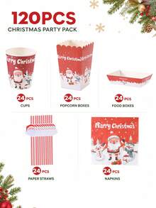 24/48PCS Disposable Paper Party Tableware Set, Red Santa Claus, Snowman And Gift Print, Suitable For Christmas Party, Christmas Eve Gathering, Family Celebration, Office Party, Winter Event, New Year Celebration And Holiday Table Decor - Multi-color 3 - View 8