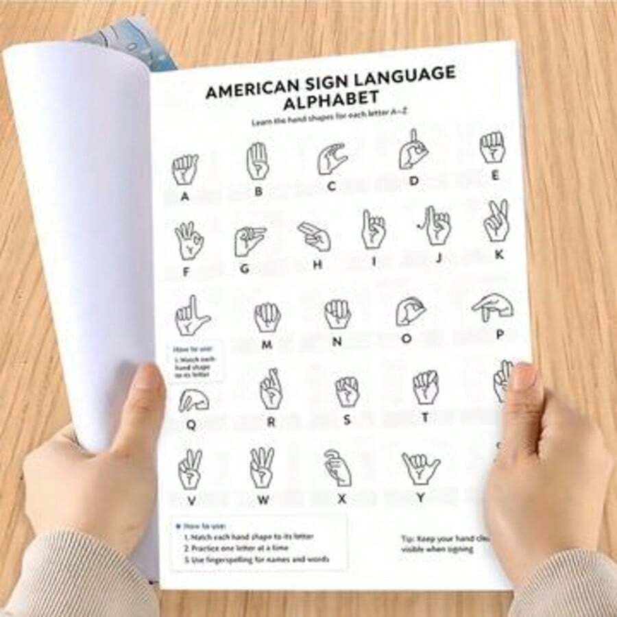 Sign Language Learning Notebook 8.3x11.7 Inches 23 Sheets 550 ASL Words Spiral Bound Light Purple Banner Paw Print Theme Cover Adult Sign Language Practice Book Office Supplies - A - View 1