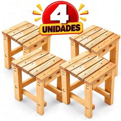 Banco de Madeira Pinus Reforçado 42X25x25 cm Até 120kg Montado Pronto para Uso Banqueta Jardim Varanda ou Mesinha Apoio