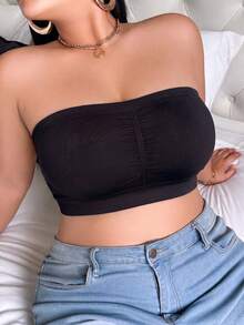5pcs Plus Size Bandeau Bra Tube Tops Autumn Winter Thermal Seamless Wireless Strapless Bralette Soft Daily Basic Underwear Intimates - Black - View 3