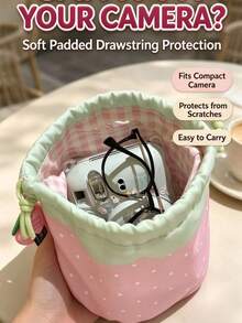 1pc, Popular Strawberry Drawstring Camera Bag, Portable Padded Camera Bag, Waterproof Lens Storage Box, Anti-Scratch Protective Camera Case, Suitable For Instant Cameras, DSLR Cameras, Mirrorless Cameras, Travel Outdoor Camera Handbags - View 4