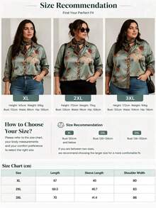 Women's Leopard Print Floral Button-Up Plus Size Shirt, Long Sleeve Lapel Collar Top, Autumn Woven Fabric Detail Design - Color Matching - View 7
