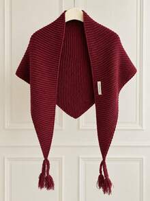 1pc Women's Solid Color Triangle Wool Blend Knitted Warm Handmade Style Casual Triangle Shawl Scarf Suitable For Travel, Outings, Autumn/Winter, Snow Season - Multicolor - View 17