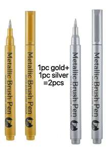 2pcs Gold & Silver Metallic Paint Pens, Suitable For DIY Painting/Doodling/Handcrafts/Scrapbooking/Sign Making On Black Cardstock, Acrylic Pens, Back To School Essentials - Sets - View 9