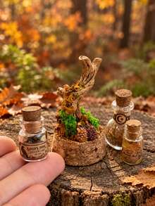 Miniature Forest Terrarium And Magic Bottle Set Model, Forest Theme Handmade Micro Landscape Ornament, Vintage Natural Style Dollhouse Accessory, Fairy Pastoral Style Desktop Decoration - one-size - View 2