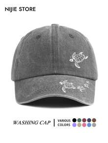 1pc Turtle Pattern Baseball Cap, Vintage Distressed Washed Style, Lightweight Comfortable Adjustable Multi-Functional Baseball Cap Unisex Duck Bill Dad Hat, Suitable For Daily Outings, Outfit, Commuting, Travel, Vacation, Outdoor Activities - A - View 9