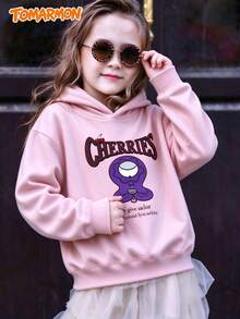 TOMARMON Cartoon Print Drop Shoulder Long Sleeve Casual Daily Tween Girl Pullover Sweatshirt Top - Pink - View 2