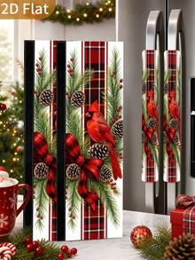 1/2Pcs Christmas Refrigerator Handle Covers, Cardinal, Berry, Black & Red Plaid Pattern, With Hook And Loop, Suitable For Refrigerator, Oven, Microwave, Dishwasher, Christmas Holiday Kitchen Decor - View 4