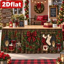 1 Table Skirt, Countryside Style, Christmas Decoration, Checkered Bow, Pine Cone Branches, Flower Garlands, Lanterns, Holiday Restaurant, Kitchen, Central Decoration, Holiday, Winter Theme - A - View 9