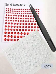 2pcs Christmas Red & White Snowflake Red Rhinestone Face Decoration Stickers, White Snowflake + Red Round Rhinestone Combination Face Stickers + Free Tweezers, Self-Adhesive No Glue Holiday Party Photography Stage Eye Makeup Facial Embellishment Stickers - Multicolor - View 7