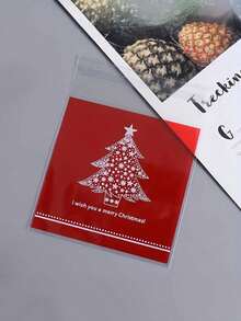 50pcs/Set Christmas Tree Print Gift Bags Merry Christmas Self-Adhesive Bags Packaging Bags Red And Green - Perfect For Christmas Small Gift Packaging - Multicolor - View 7