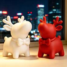 2pcs Christmas Reindeer Figurines - Cute Cartoon Deer Statues With Antlers, Suitable For Bookshelf, Desktop, Mantel Decoration, Plastic Holiday Decor For Christmas Tree, Ideal Gift - Multicolor - View 5
