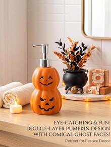 1pc Halloween Pumpkin Soap Dispenser, Cute Pumpkin Bathroom Storage Container, Home Kitchen Party Halloween Decoration, Reusable Empty Bottle, Suitable For Hand Soap, Shampoo, Conditioner, Halloween Holiday Decoration Gift - View 4