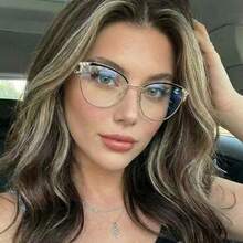 1pc Metal Cat Eye Dual-Color Rhinestone Indoor/Outdoor Color-Changing Multifunctional Fashion Versatile Women's Glasses - Pink/color-changing Photosensitive Sheet - View 2