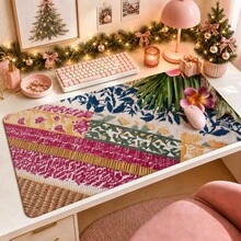 1pc Hawaiian Tropical Fabric Mouse Pad, Colorful Woven Stripes, Palm Leaves And Plumeria Flower Pattern Extended Desk Mat For Home Office And Gaming, Sizes S/M/L/XL - View 2