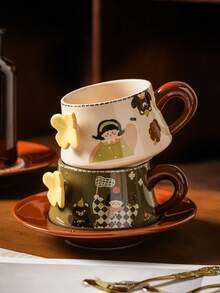 DearDali 1pc Ceramic Coffee Cup And Saucer Set, 3D Butterfly Girl INS Style Cartoon Gift Box, Suitable For Juice, Coffee Or Tea, Home Desktop Decoration, Birthday Holiday Gift, Fun Cup To Give To Others - Multicolor - View 4