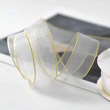 1PC-5Yards*2.5CM Gold Edge Snow Chiffon Transparent Ribbon DIY Handmade Gift Box Packaging Ribbon Bow Clothing Headwear Accessories Decoration Ribbon - 5 Yards - View 12