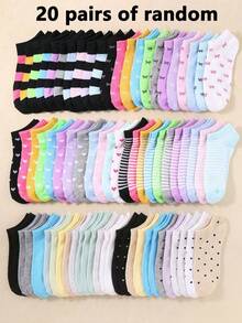 20 Pairs Kids Short Socks: Candy Colors, Lace Bow, Heart Pattern, Stripes, Soft & Comfortable, Casual & Versatile, Student Socks - Suitable For Daily Wear, Random Color Assortment, Back To School - Multicolor - View 12