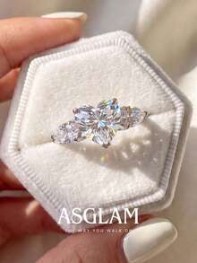 1pc Women's Sparkling Zirconia Pear-Shaped Ring, Engagement Wedding Party Daily Wear Anniversary Jewelry Gift - Silver - View 2