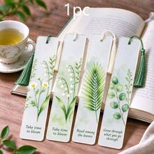 1pc Green Plant Acrylic Tassel Bookmark, Reading Office Supplies, Page Marker Bookmark - Multicolor - View 7