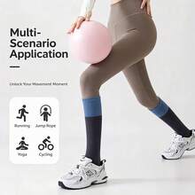 Women Color Block Knee High Five-Toe Non-Slip Yoga Socks, Grippy Silicone Sole Pilates Workout Socks - Multicolor - View 1