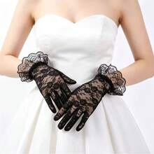 1 Pair Black Lace Women's Gloves, Suitable For Parties, Weddings, Operas, Afternoon Tea Gatherings And Other Occasions - Black - View 2