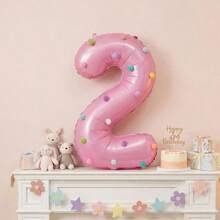 1 Set Pink 32 Inch Digital Foil Balloon With Colorful Pom Pom Decoration, Suitable For Birthday Party, Bachelorette Party, Wedding (Self-Adhesive Pom Pom, Random Color) - View 6