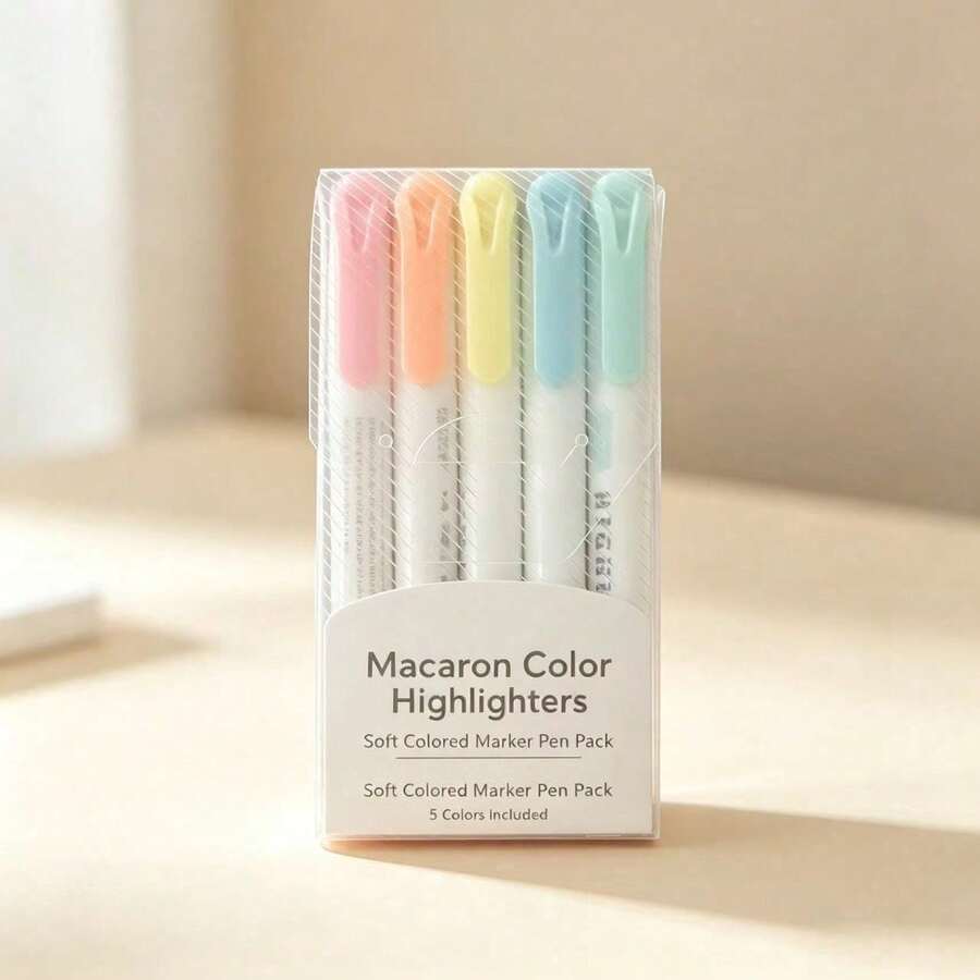 DOWMOO 5Pcs Pastel Highlighter Set, Soft Chisel Tip Marker Pens, Mild Assorted Colors, No Bleed Highlighters For Notes, Journaling, School & Office Stationery Supplies - Rectangle - View 1