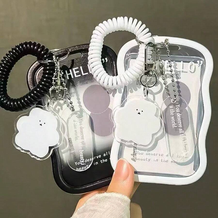 1 Set Durable Transparent PVC Student ID And Access Card Holder - With Sliding Cover, Keychain And Meal Card, Easy Card Identification - Includes Lanyard And Cute Pendant - Multicolor - View 1