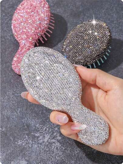1pc Portable Luxury Rhinestone Mini Air Cushion Comb, Portable Scalp Massage Comb, Anti-Static Detangling Styling Comb, Suitable For Home, Travel And Makeup Touch-Up Hair Tool