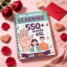 Sign Language Learning Notebook 8.3x11.7 Inches 23 Sheets 550 ASL Words Spiral Bound Light Purple Banner Paw Print Theme Cover Adult Sign Language Practice Book Office Supplies - A - View 4
