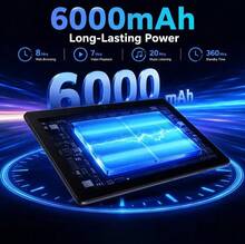 Qetupa 10.1吋 Android 15 平板電腦，4GB RAM+64GB/128GB，八核 1.8GHZ 處理器，HD (1280x800) IPS 觸控螢幕，BT 5.2 & 802.11ac WiFi5，GPS，5MP 前置鏡頭 & 13MP 後置鏡頭，6000mAh 大容量電池 (不含適配器) - 藍色 - 查看 4