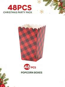 24/48PCS Disposable Paper Party Tableware Set, Red & Black Buffalo Plaid Print, Suitable For Rustic Christmas Party, Cabin Gathering, Winter Camping, Family Celebration, Christmas Eve, New Year Party And Rustic Holiday Table Decor - Multi-color 2 - View 12