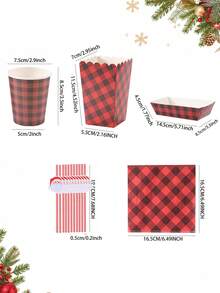 24/48PCS Disposable Paper Party Tableware Set, Red & Black Buffalo Plaid Print, Suitable For Rustic Christmas Party, Cabin Gathering, Winter Camping, Family Celebration, Christmas Eve, New Year Party And Rustic Holiday Table Decor - Multi-color 2 - View 2