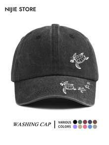 1pc Turtle Pattern Baseball Cap, Vintage Distressed Washed Style, Lightweight Comfortable Adjustable Multi-Functional Baseball Cap Unisex Duck Bill Dad Hat, Suitable For Daily Outings, Outfit, Commuting, Travel, Vacation, Outdoor Activities - A - View 12