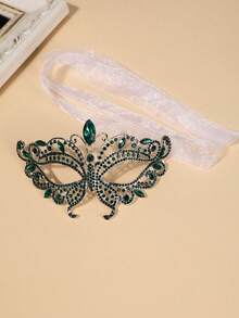 1pc Sexy Rhinestone Zinc Alloy Party Mask, Holiday Costume Accessory, Halloween Outfit Prop - Green - View 8