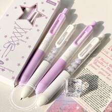 4 buah/Paket Pulpen Gel Klik Bentuk Pita 0,5mm Ungu Set Alat Tulis Siswa Lucu, Gaya Feminin Pulpen Tulis untuk Belajar dan Kantor, Kotak Hadiah - Set - View 2