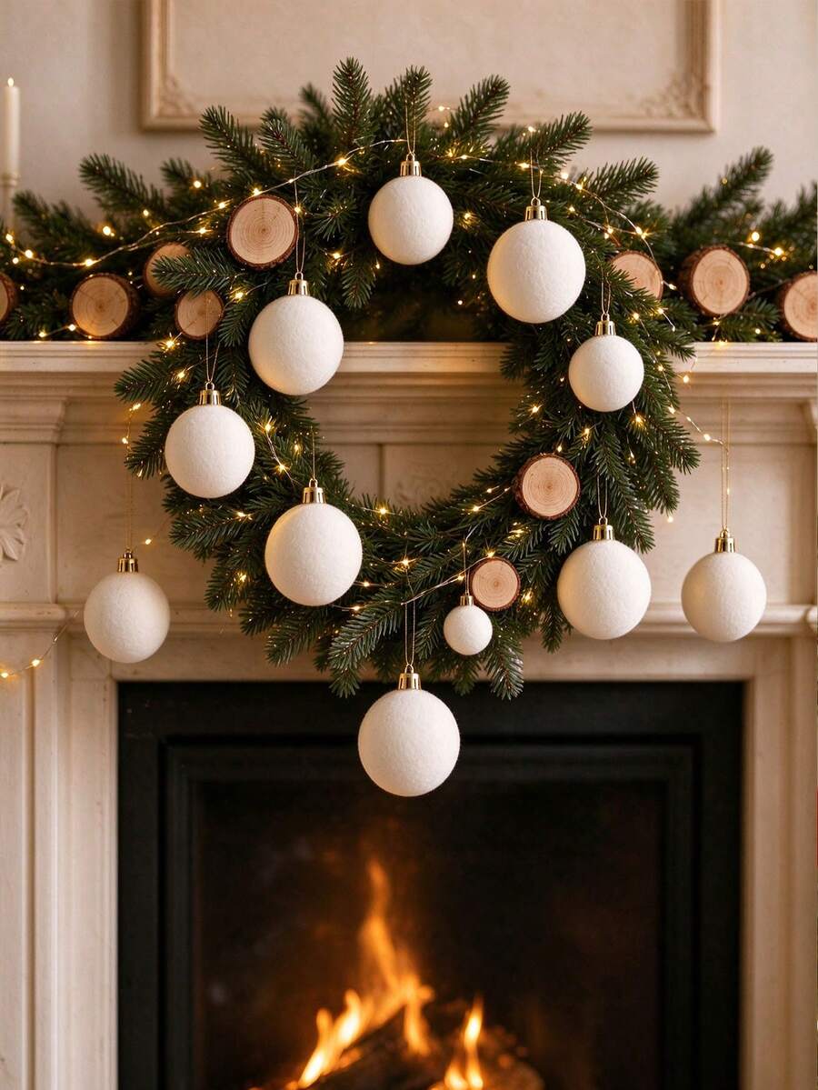 11pcs Cream White Christmas Decorative Balls With Hanging String, Suitable For Home Party, Window Display And Holiday Decoration - Multicolor - View 1